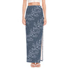 Ivy Flower Denim Jeans Pattern Print High Slit Maxi Skirt