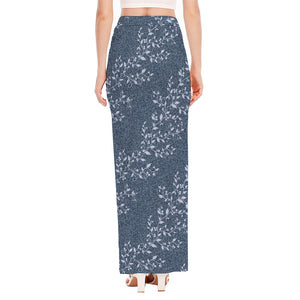 Ivy Flower Denim Jeans Pattern Print High Slit Maxi Skirt