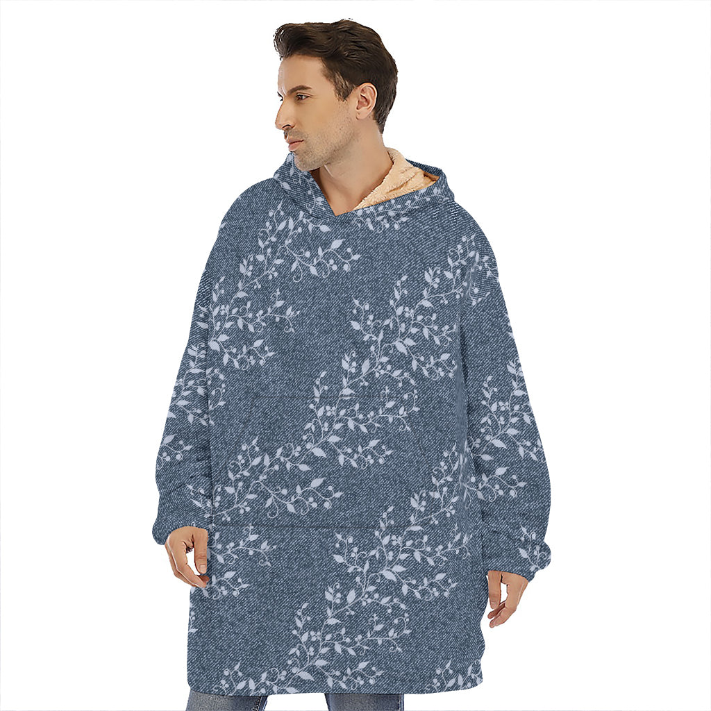 Ivy Flower Denim Jeans Pattern Print Hoodie Blanket