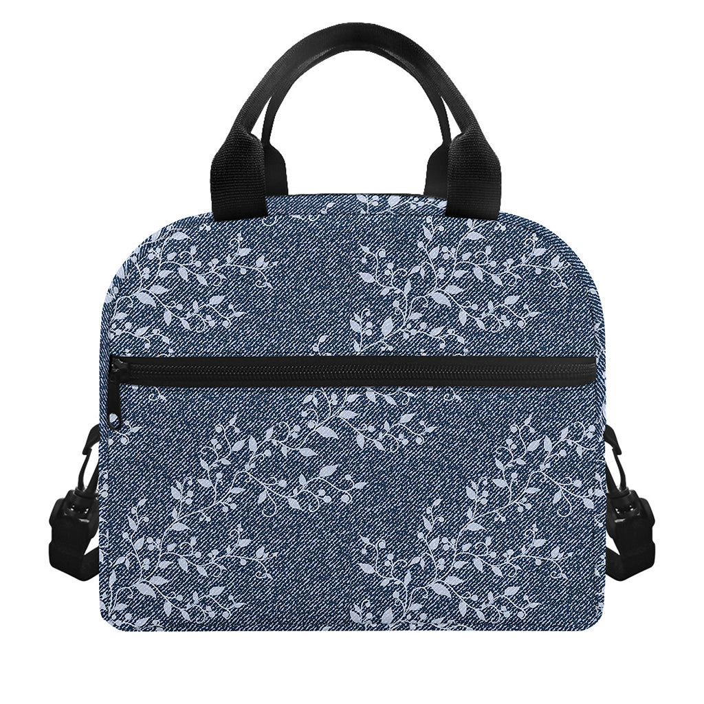 Ivy Flower Denim Jeans Pattern Print Insulated Lunch Bag