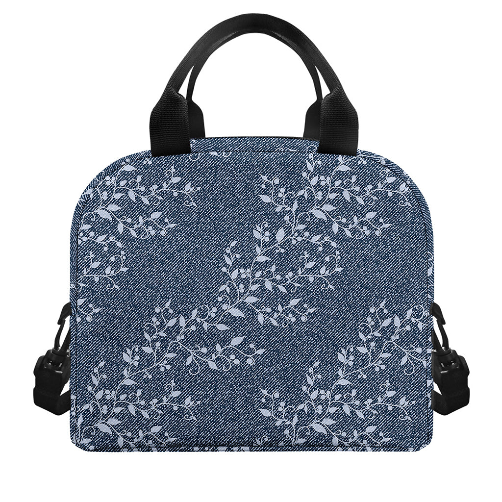 Ivy Flower Denim Jeans Pattern Print Insulated Lunch Bag