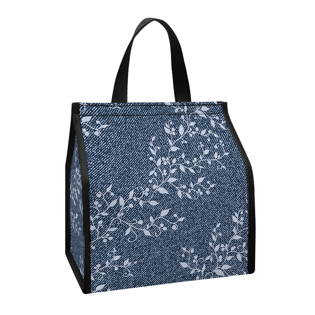 Ivy Flower Denim Jeans Pattern Print Insulated Lunch Tote