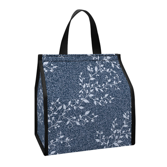 Ivy Flower Denim Jeans Pattern Print Insulated Lunch Tote