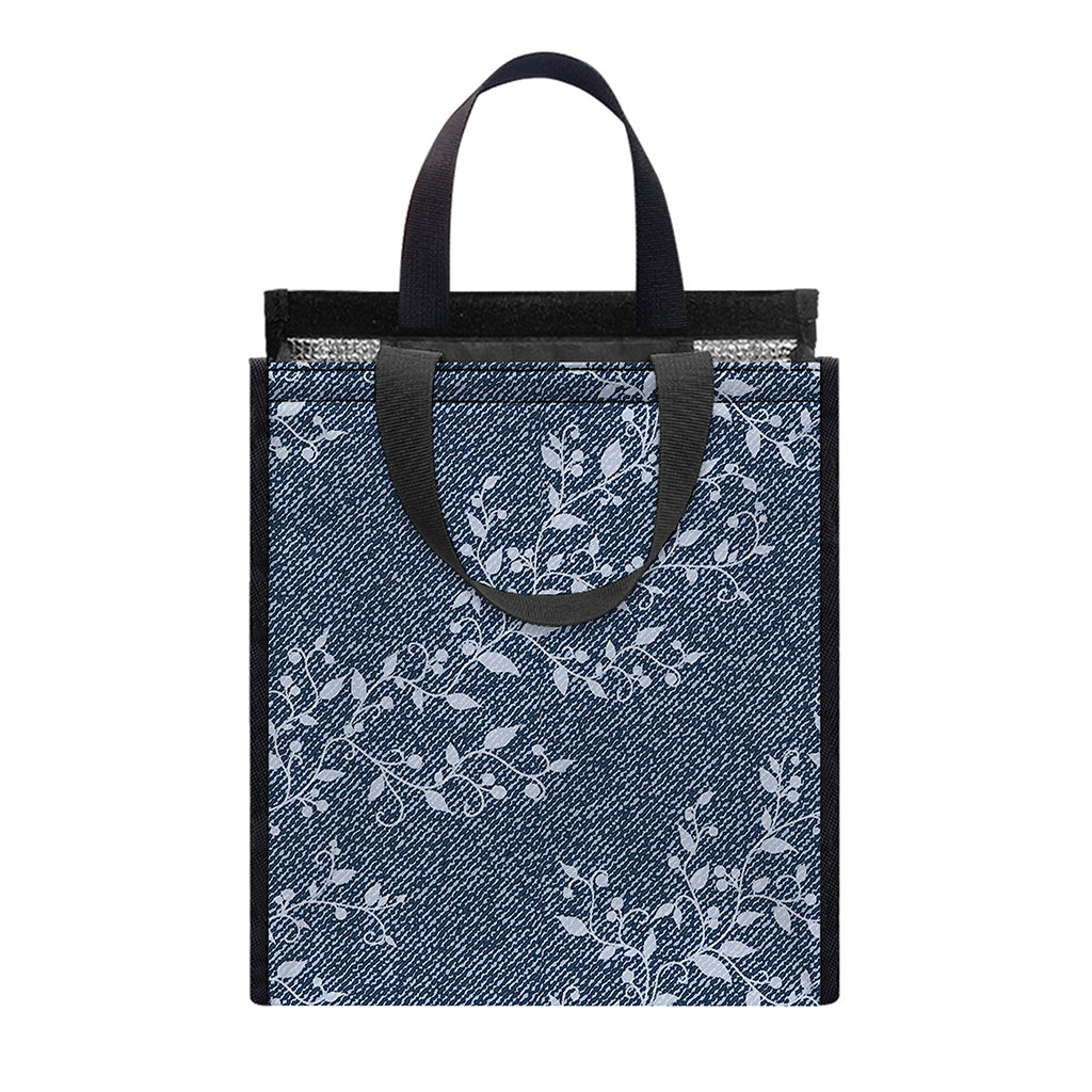 Ivy Flower Denim Jeans Pattern Print Insulated Lunch Tote