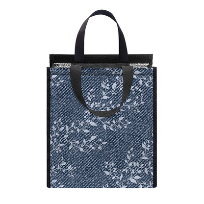 Ivy Flower Denim Jeans Pattern Print Insulated Lunch Tote