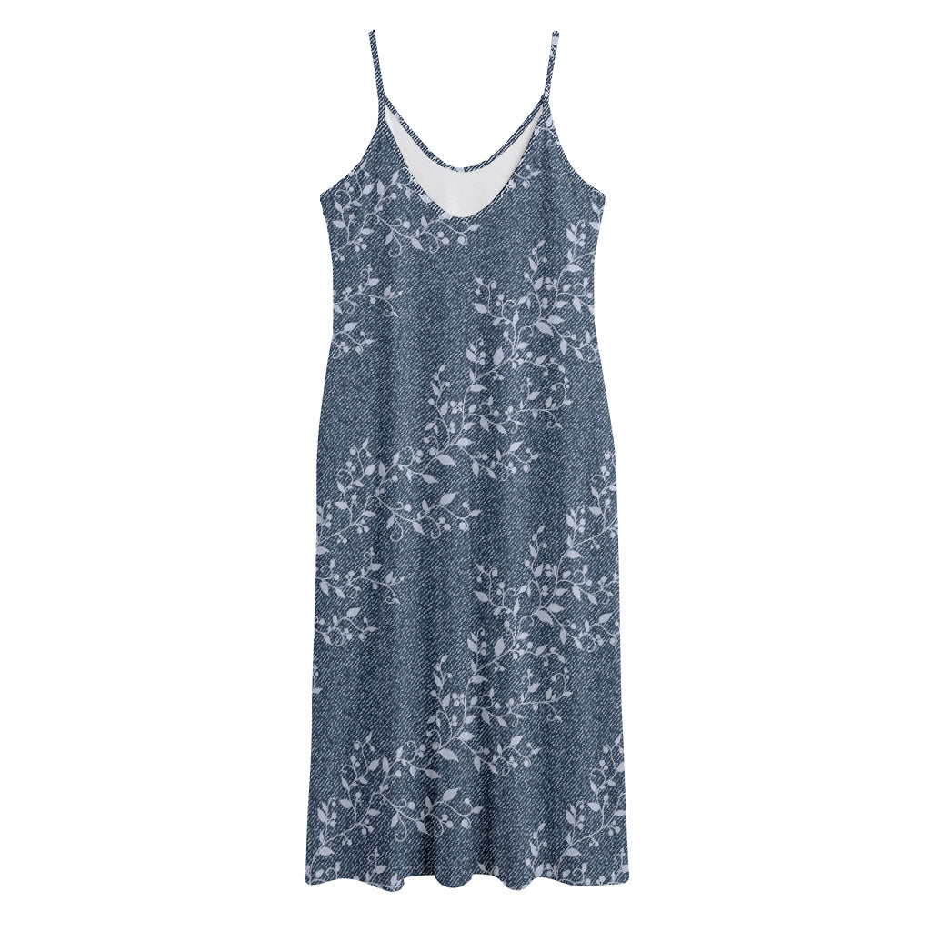Ivy Flower Denim Jeans Pattern Print Jersey Midi Cami Dress