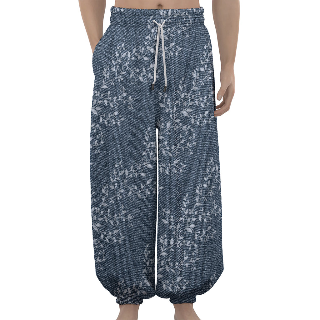 Ivy Flower Denim Jeans Pattern Print Lantern Pants