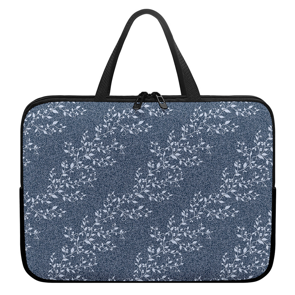 Ivy Flower Denim Jeans Pattern Print Laptop Sleeve With Handle