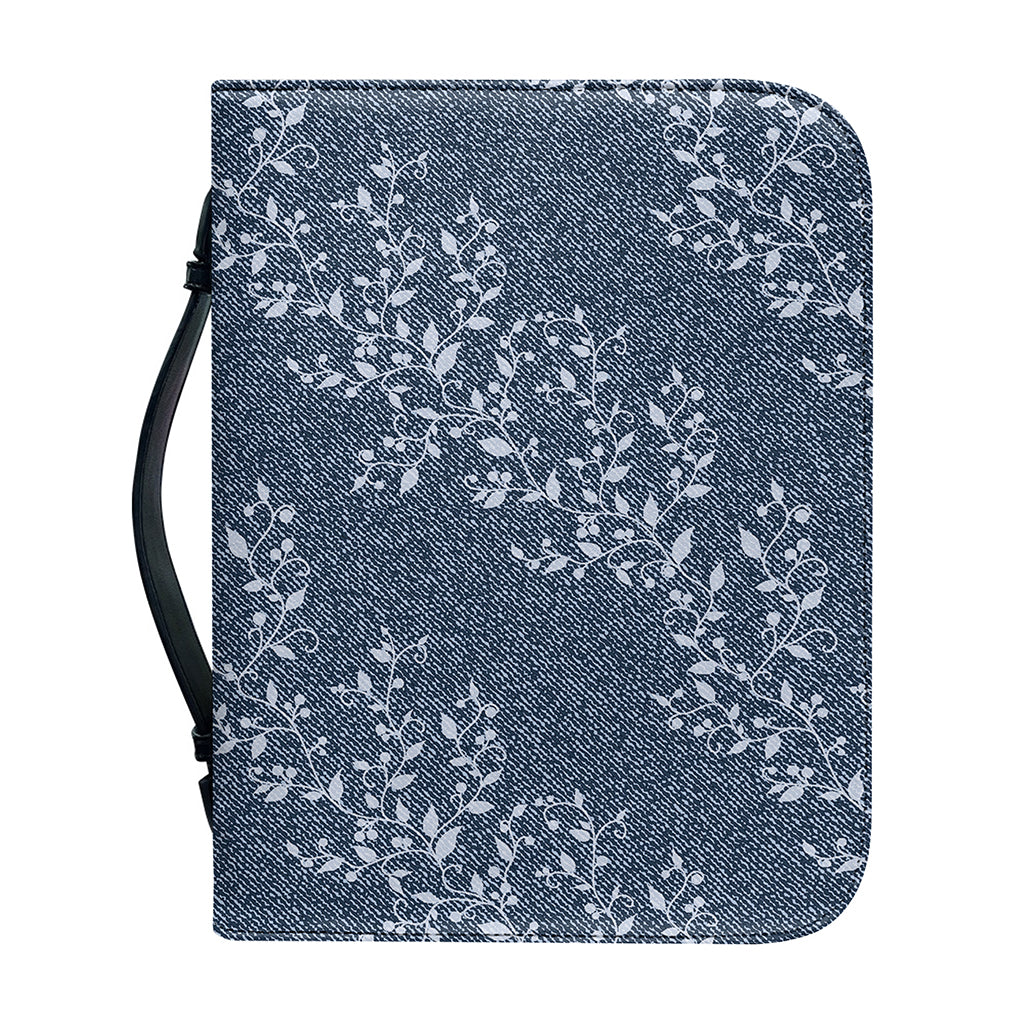 Ivy Flower Denim Jeans Pattern Print Leather Bible Cover