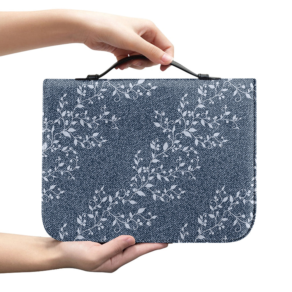Ivy Flower Denim Jeans Pattern Print Leather Bible Cover