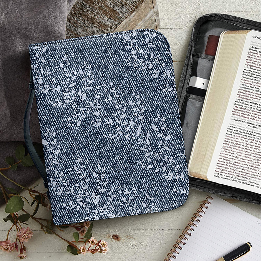 Ivy Flower Denim Jeans Pattern Print Leather Bible Cover