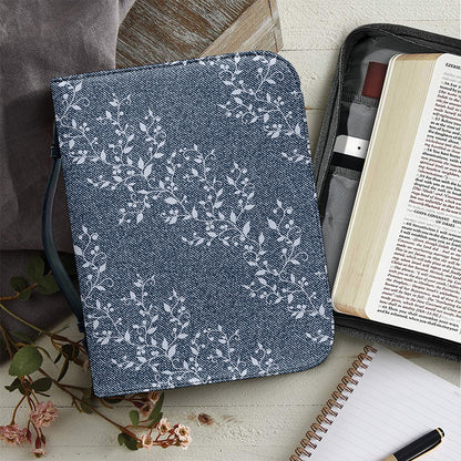 Ivy Flower Denim Jeans Pattern Print Leather Bible Cover