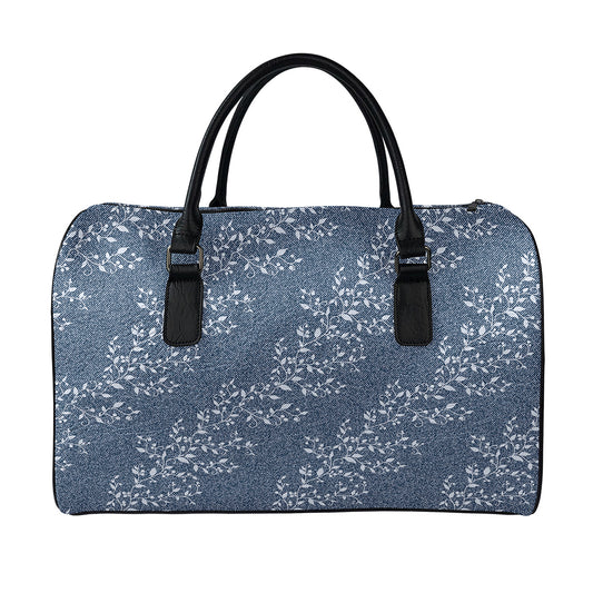 Ivy Flower Denim Jeans Pattern Print Leather Duffle Bag