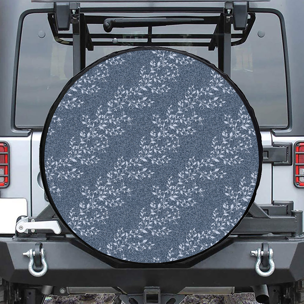Ivy Flower Denim Jeans Pattern Print Leather Spare Tire Cover