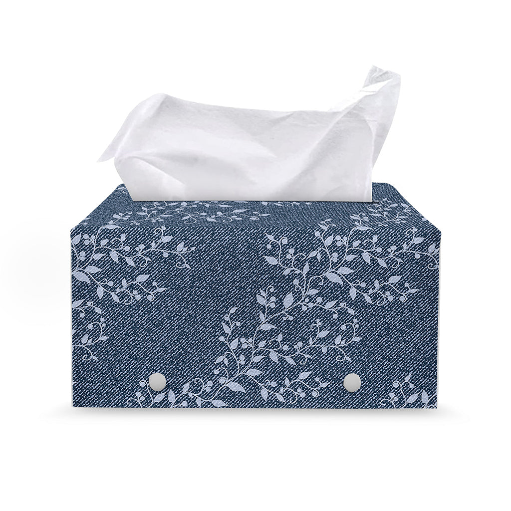 Ivy Flower Denim Jeans Pattern Print Leather Tissue Box Cover