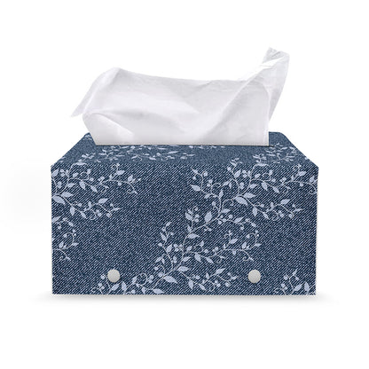 Ivy Flower Denim Jeans Pattern Print Leather Tissue Box Cover