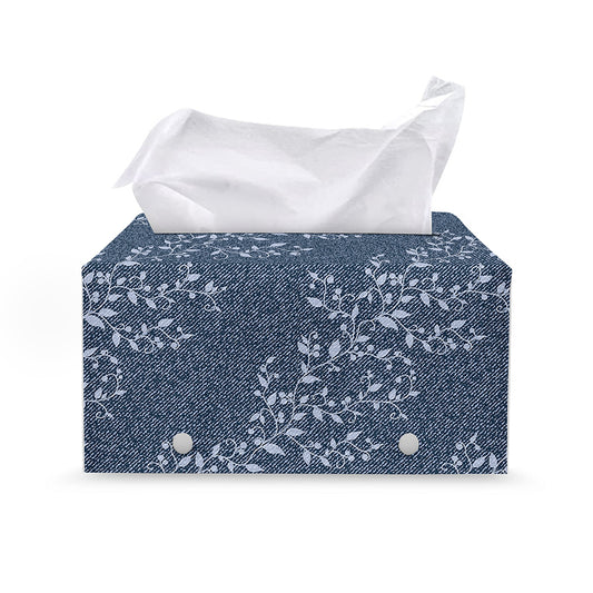 Ivy Flower Denim Jeans Pattern Print Leather Tissue Box Cover