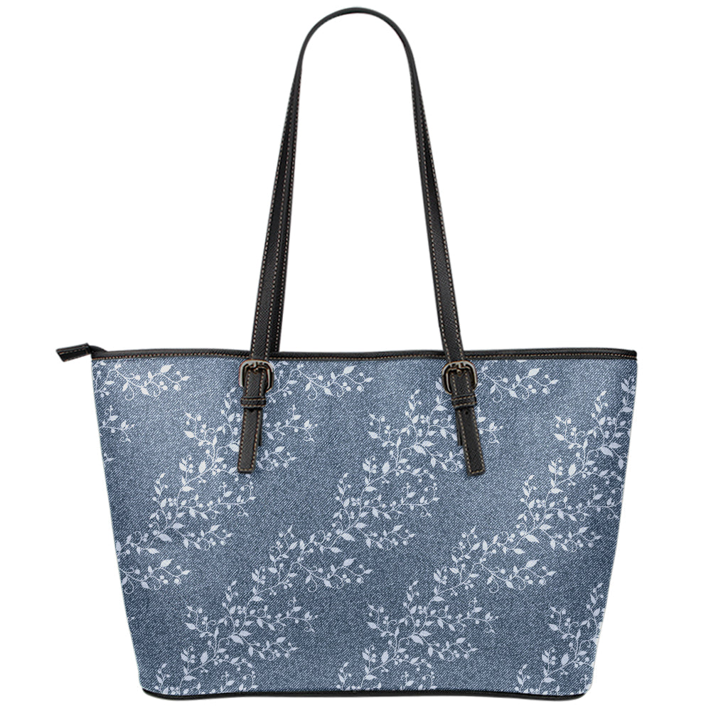Ivy Flower Denim Jeans Pattern Print Leather Tote Bag