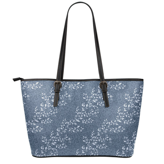 Ivy Flower Denim Jeans Pattern Print Leather Tote Bag