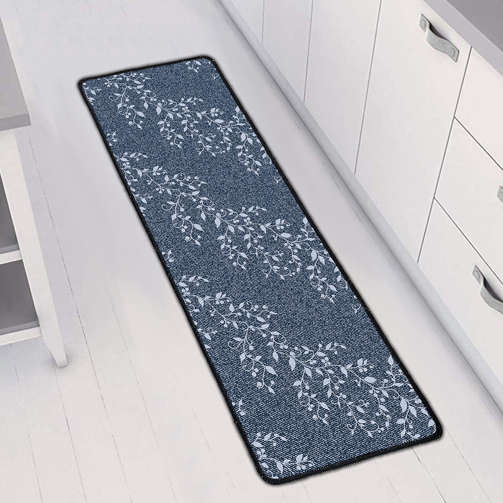 Ivy Flower Denim Jeans Pattern Print Long Kitchen Mat