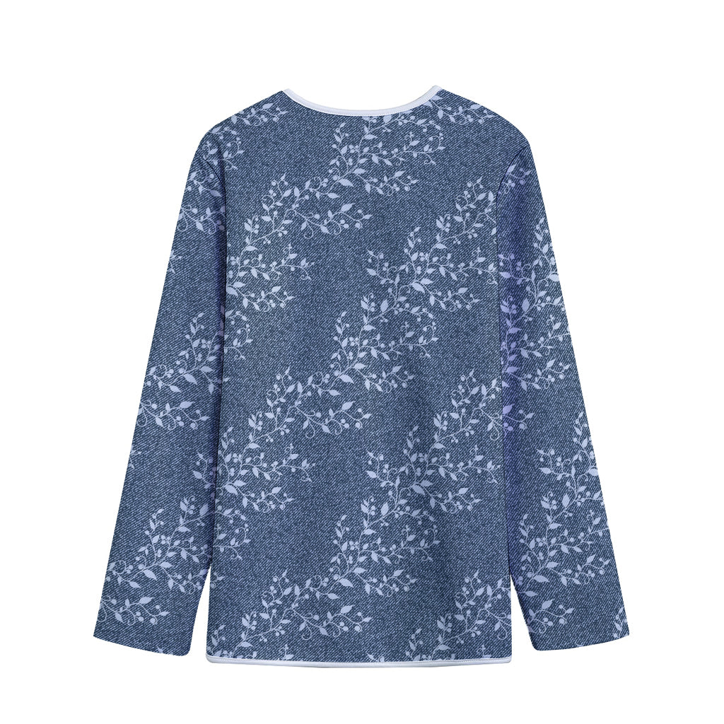 Ivy Flower Denim Jeans Pattern Print Long Sleeve Short Coat