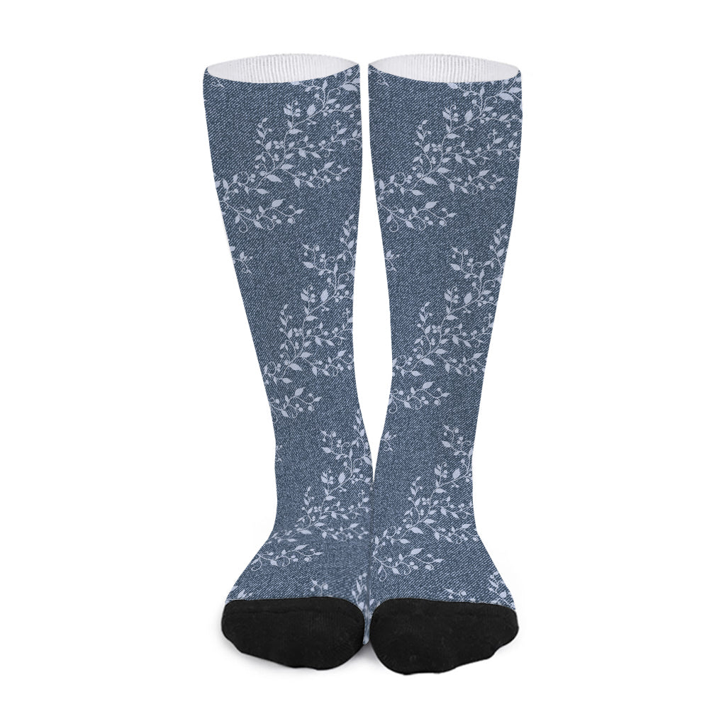 Ivy Flower Denim Jeans Pattern Print Long Socks