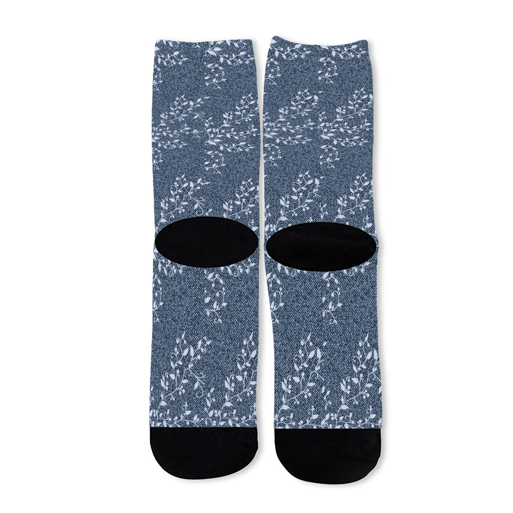 Ivy Flower Denim Jeans Pattern Print Long Socks