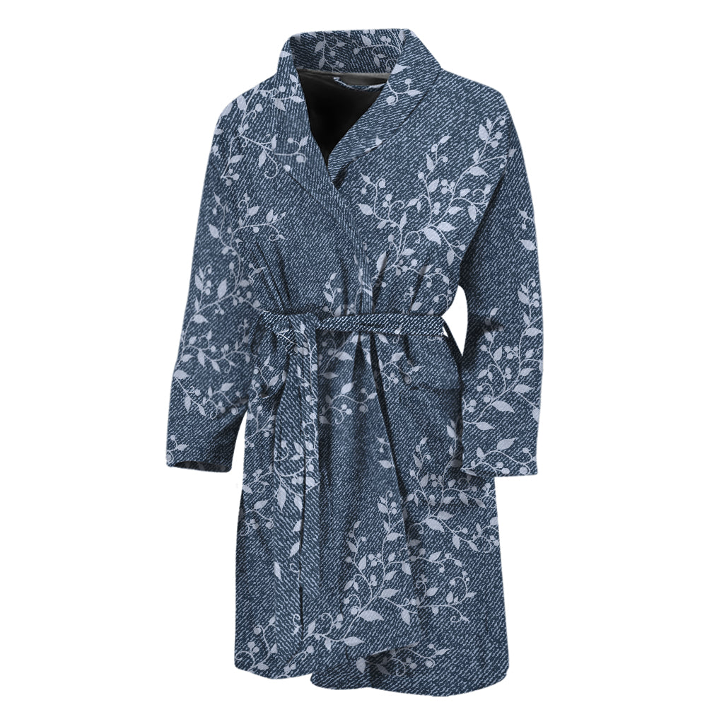 Ivy Flower Denim Jeans Pattern Print Men's Bathrobe