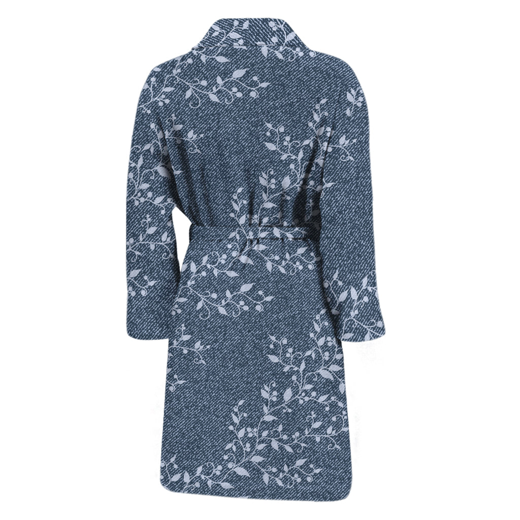 Ivy Flower Denim Jeans Pattern Print Men's Bathrobe