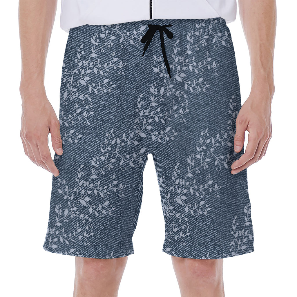 Ivy Flower Denim Jeans Pattern Print Men's Beach Shorts