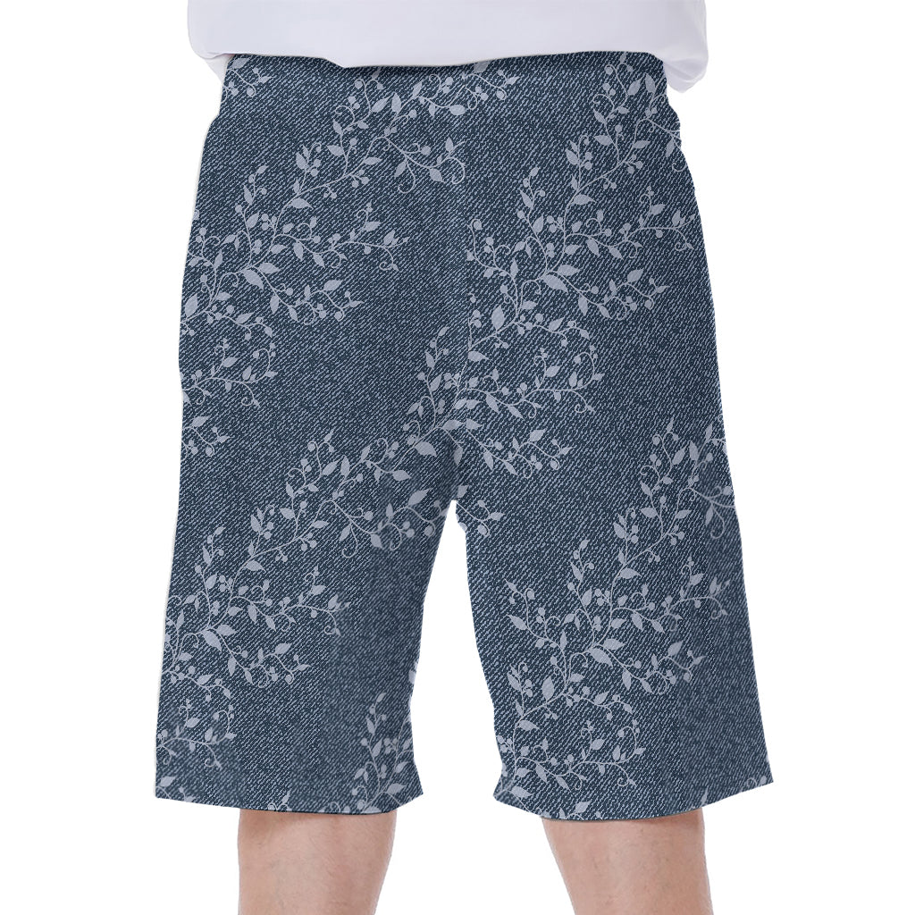 Ivy Flower Denim Jeans Pattern Print Men's Beach Shorts