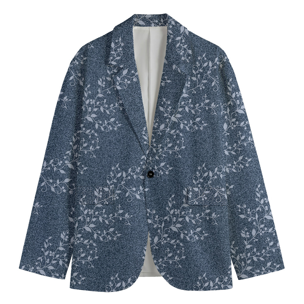 Ivy Flower Denim Jeans Pattern Print Men's Blazer