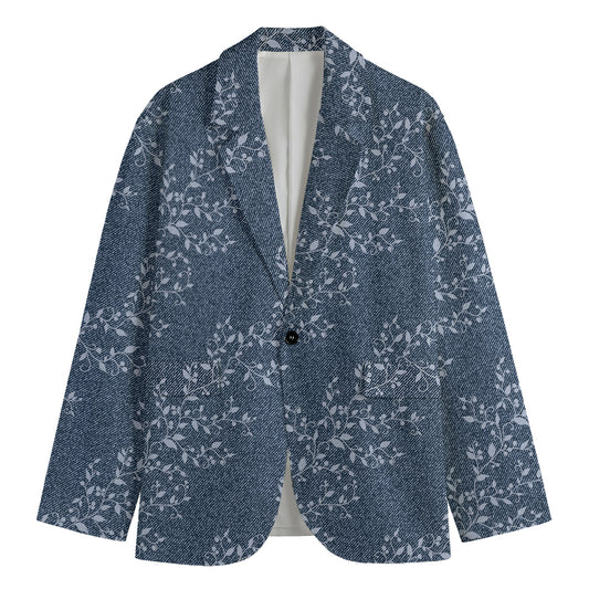 Ivy Flower Denim Jeans Pattern Print Men's Blazer