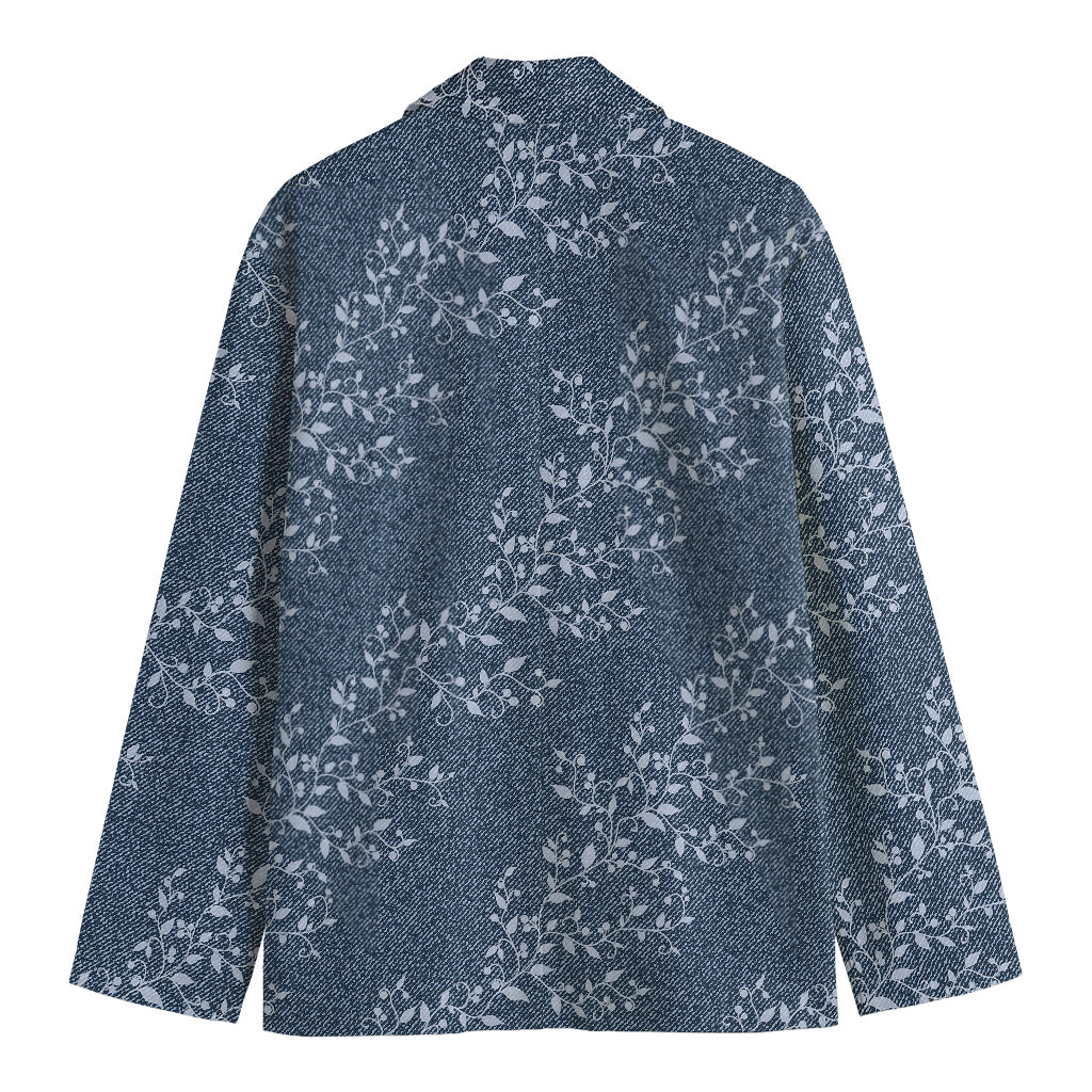 Ivy Flower Denim Jeans Pattern Print Men's Cotton Blazer