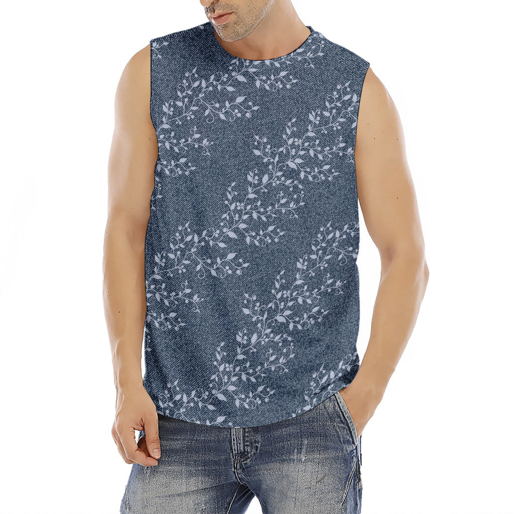Ivy Flower Denim Jeans Pattern Print Men's Fitness Tank Top