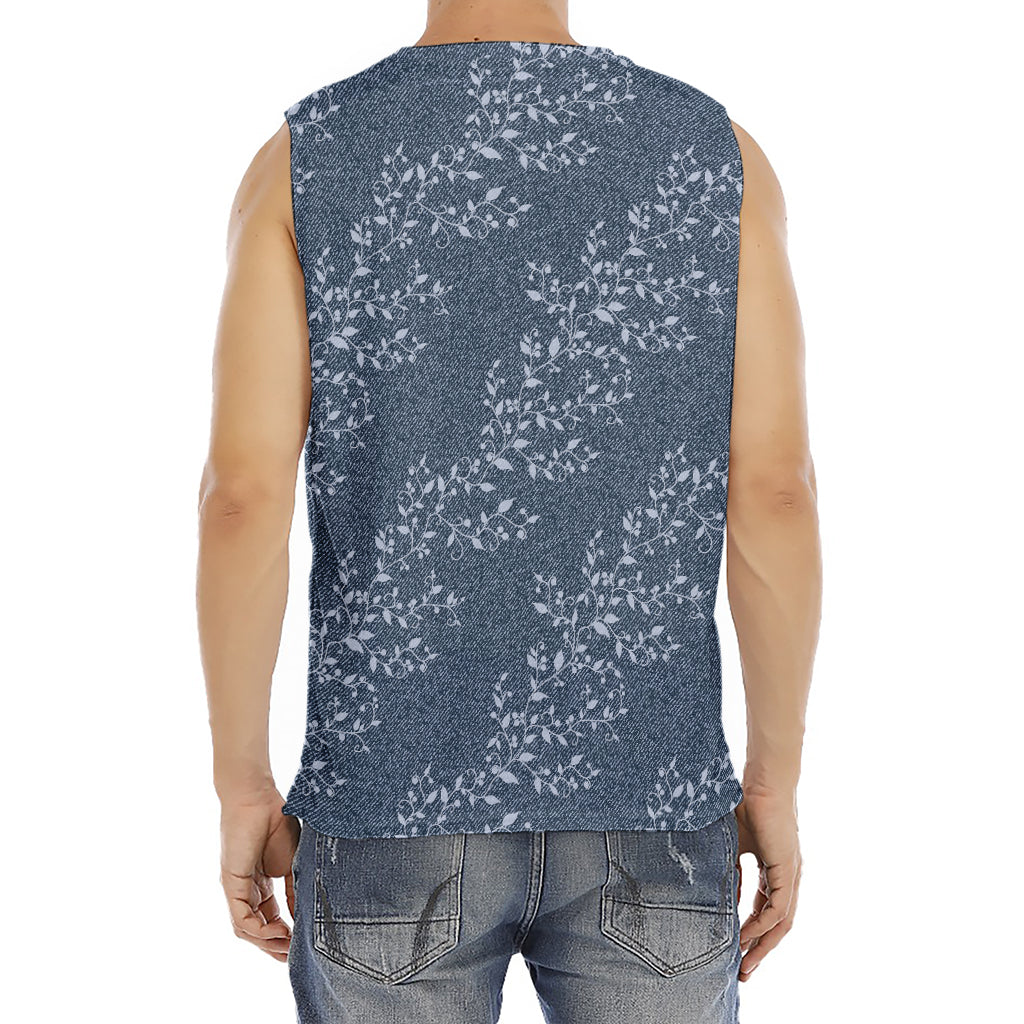 Ivy Flower Denim Jeans Pattern Print Men's Fitness Tank Top