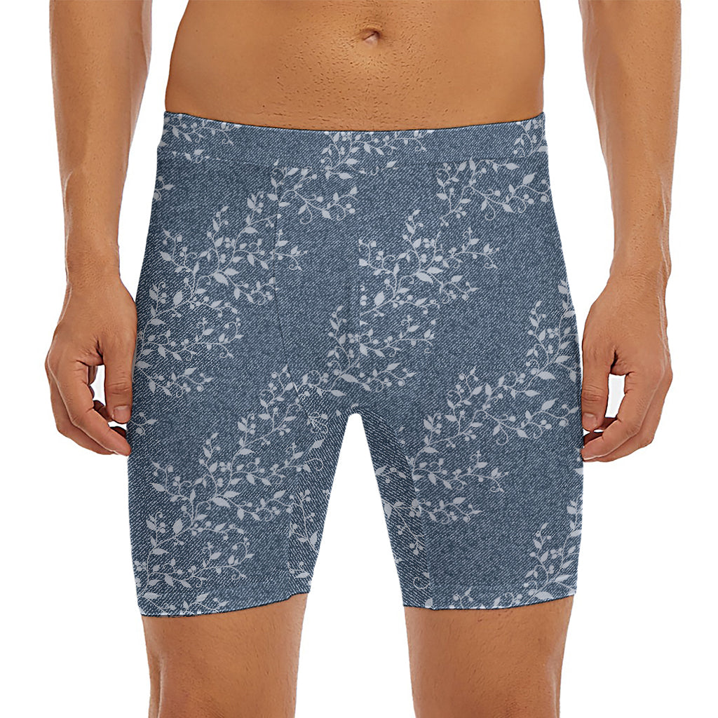 Ivy Flower Denim Jeans Pattern Print Men's Long Boxer Briefs