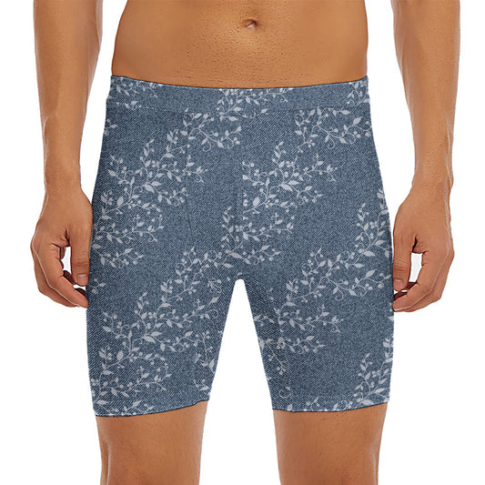 Ivy Flower Denim Jeans Pattern Print Men's Long Boxer Briefs