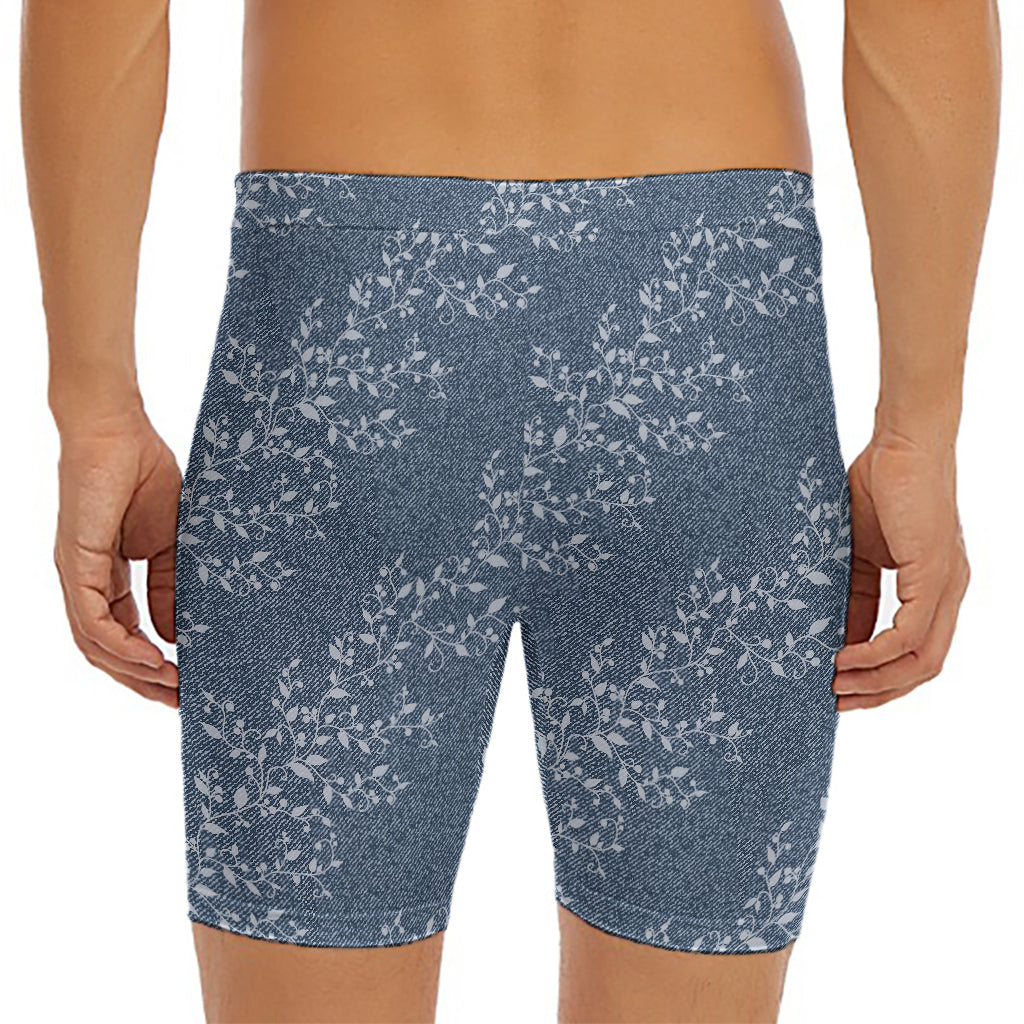 Ivy Flower Denim Jeans Pattern Print Men's Long Boxer Briefs