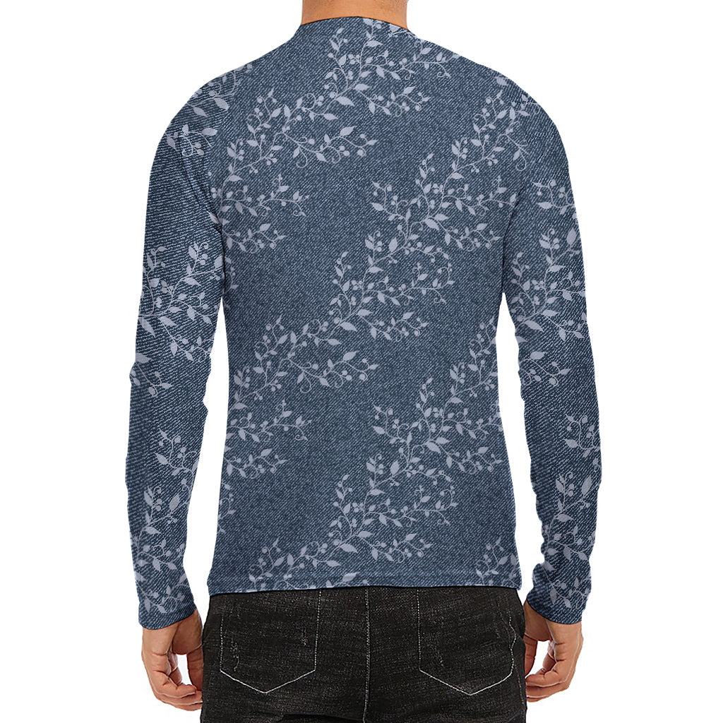Ivy Flower Denim Jeans Pattern Print Men's Long Sleeve Rash Guard