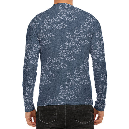 Ivy Flower Denim Jeans Pattern Print Men's Long Sleeve Rash Guard