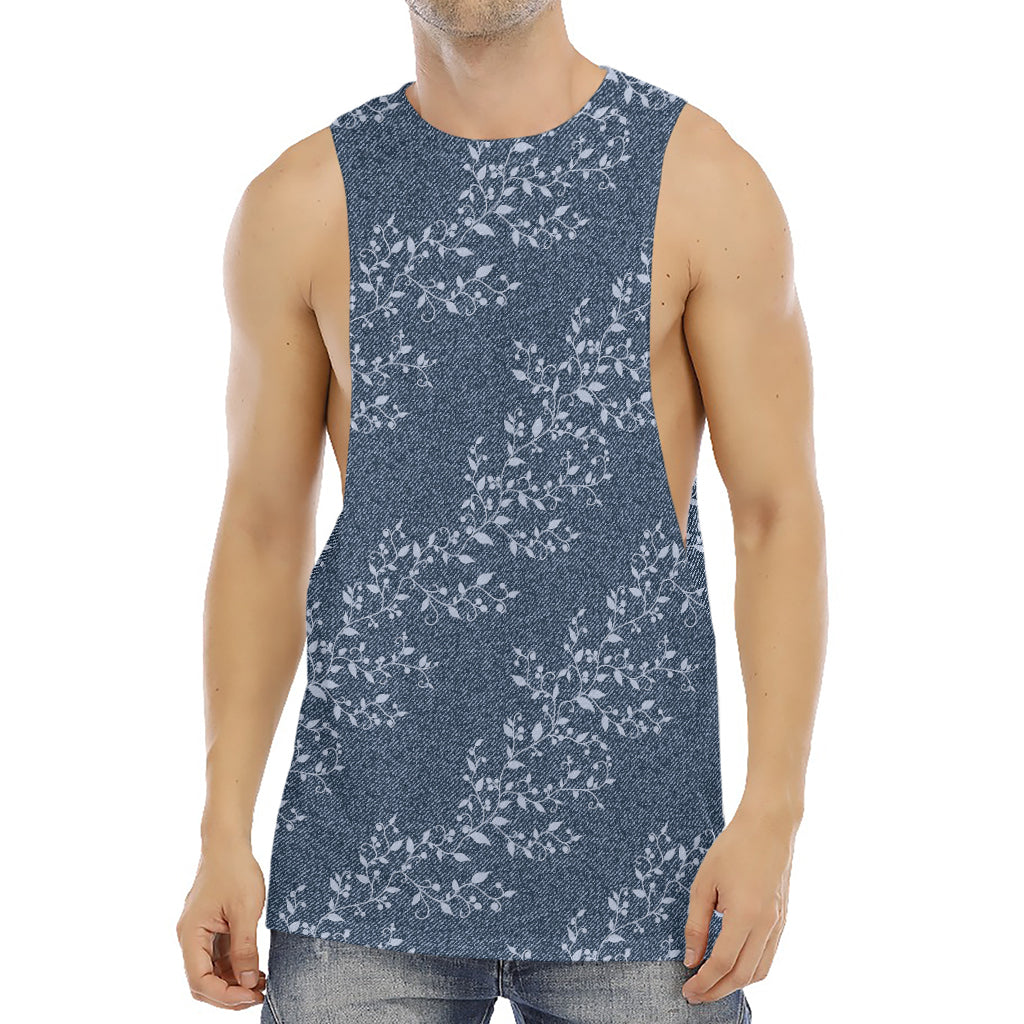 Ivy Flower Denim Jeans Pattern Print Men's Muscle Tank Top