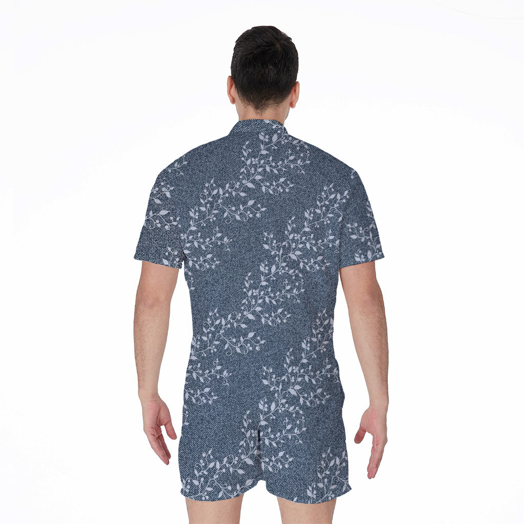 Ivy Flower Denim Jeans Pattern Print Men's Rompers
