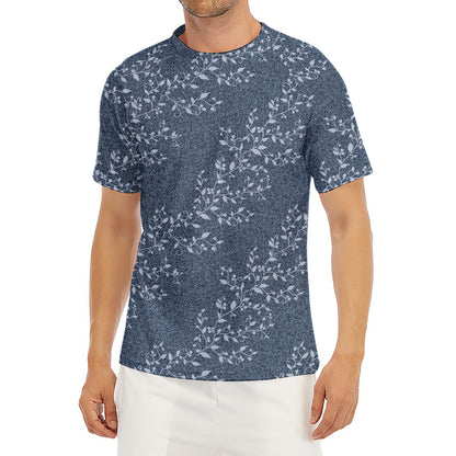 Ivy Flower Denim Jeans Pattern Print Men's Short Sleeve Rash Guard