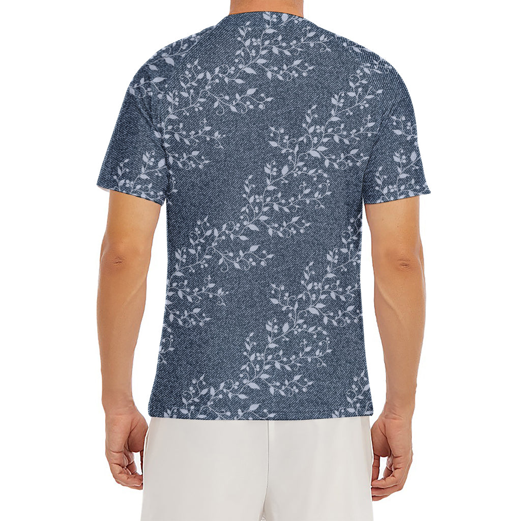 Ivy Flower Denim Jeans Pattern Print Men's Short Sleeve Rash Guard