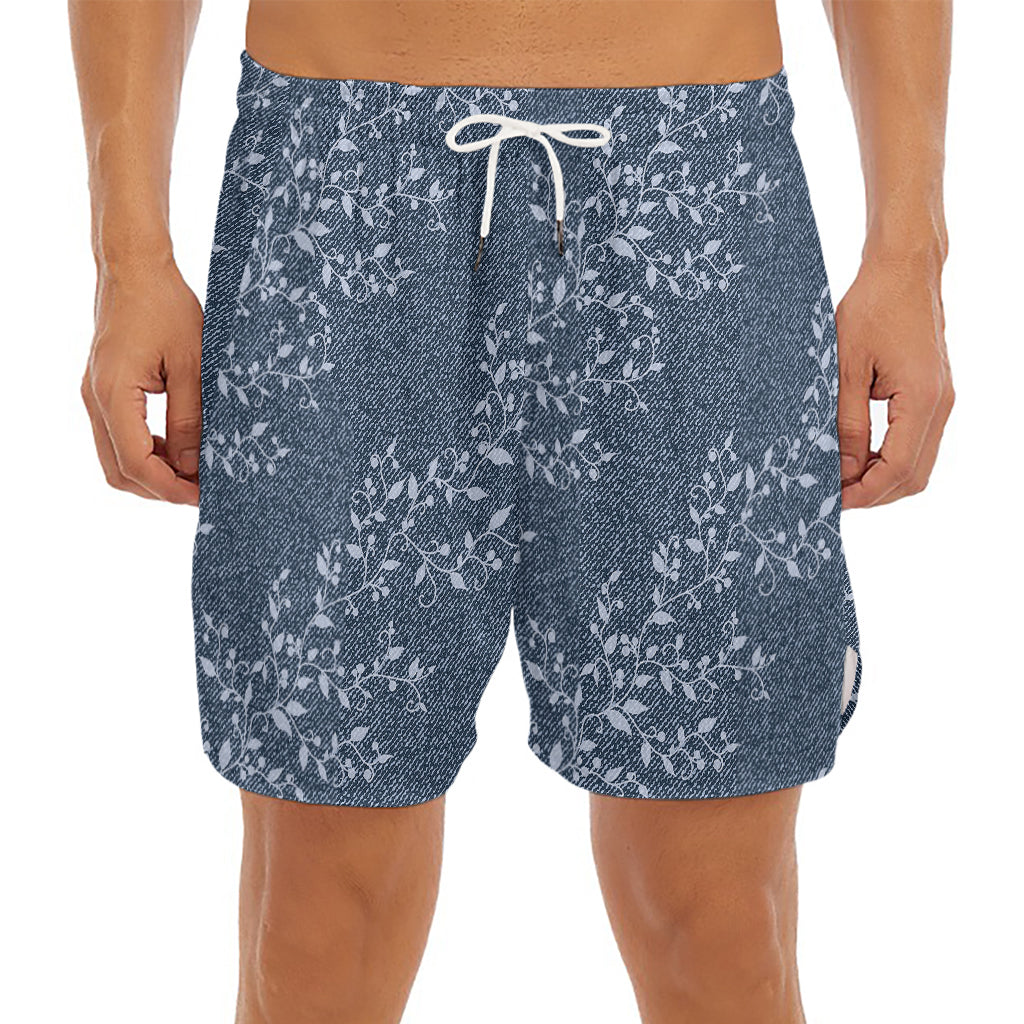 Ivy Flower Denim Jeans Pattern Print Men's Split Running Shorts