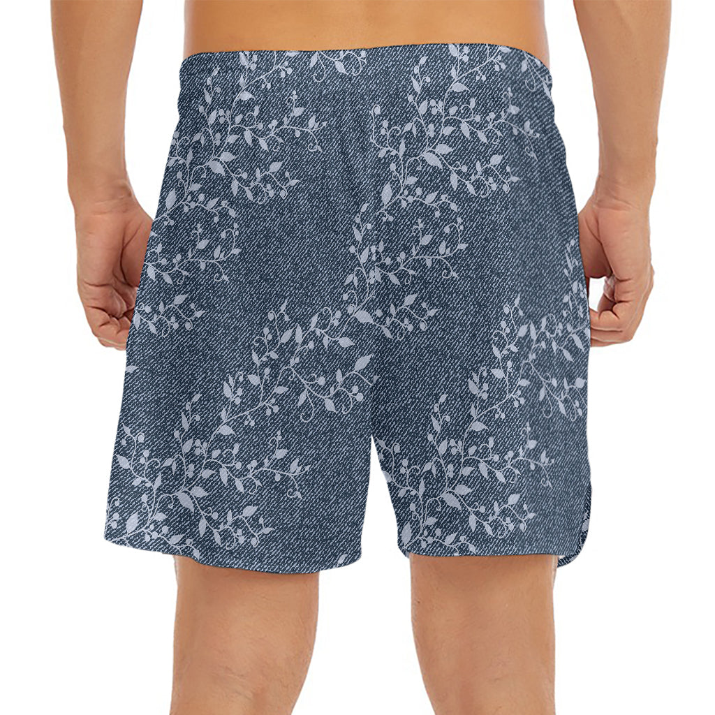 Ivy Flower Denim Jeans Pattern Print Men's Split Running Shorts