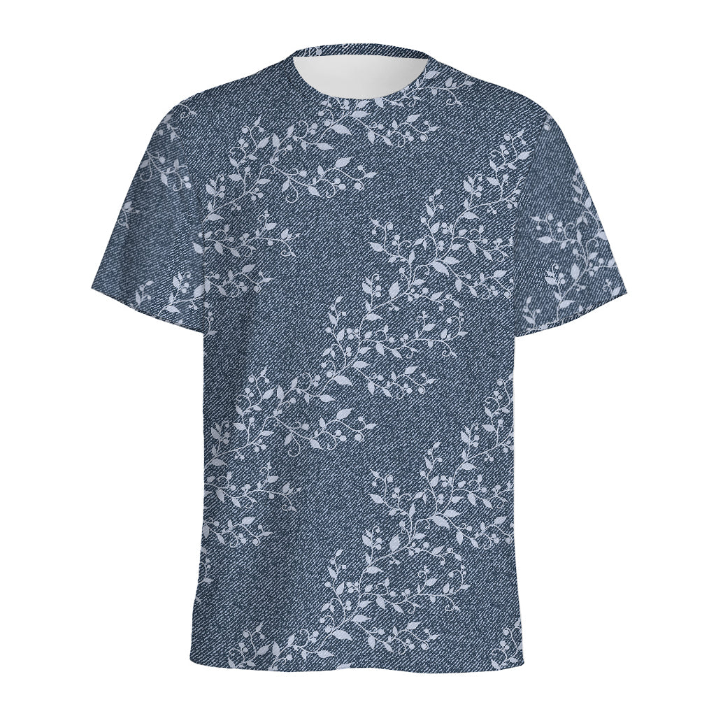 Ivy Flower Denim Jeans Pattern Print Men's Sports T-Shirt