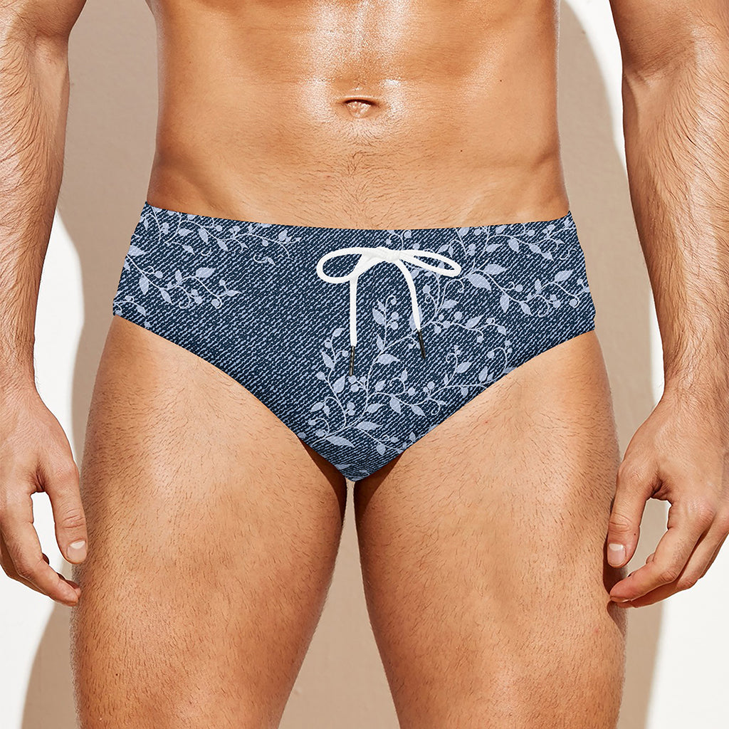 Ivy Flower Denim Jeans Pattern Print Men's Swim Briefs