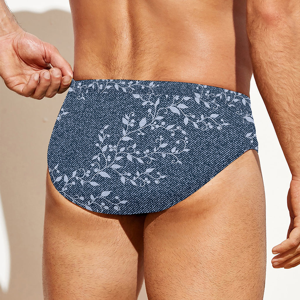 Ivy Flower Denim Jeans Pattern Print Men's Swim Briefs